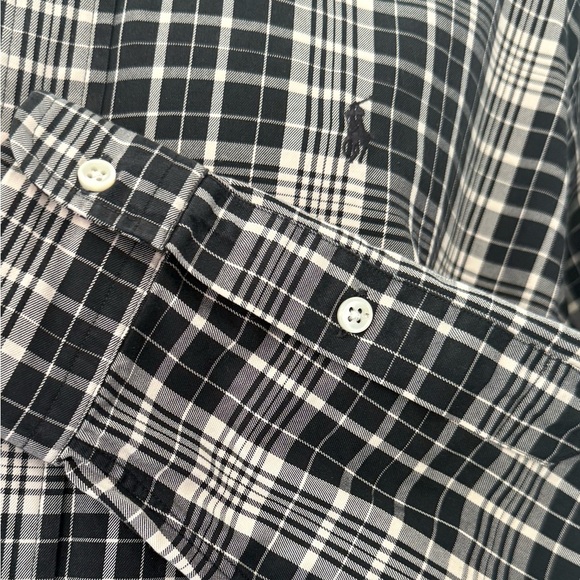 Ralph Lauren Vintage Plaid Long Sleeve Button Down Shirt. Black and Beige Size-M - Picture 9 of 16